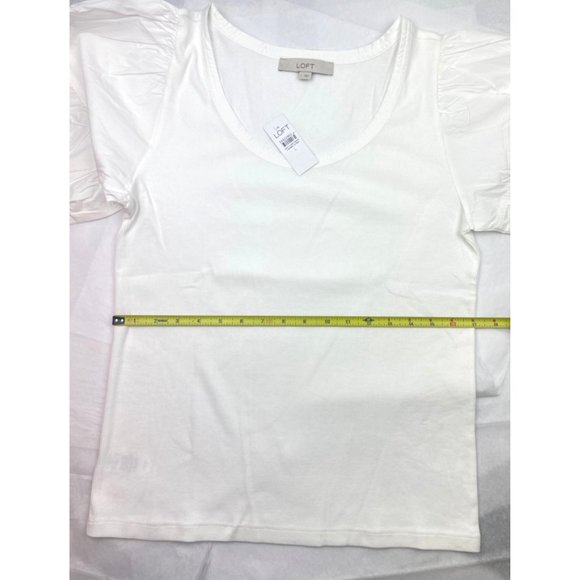 LOFT Women Puff Sleeve Mixed Media Top Large - Picture 12 of 15